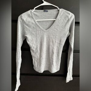 Brandy Melville Grey V-neck Shirt